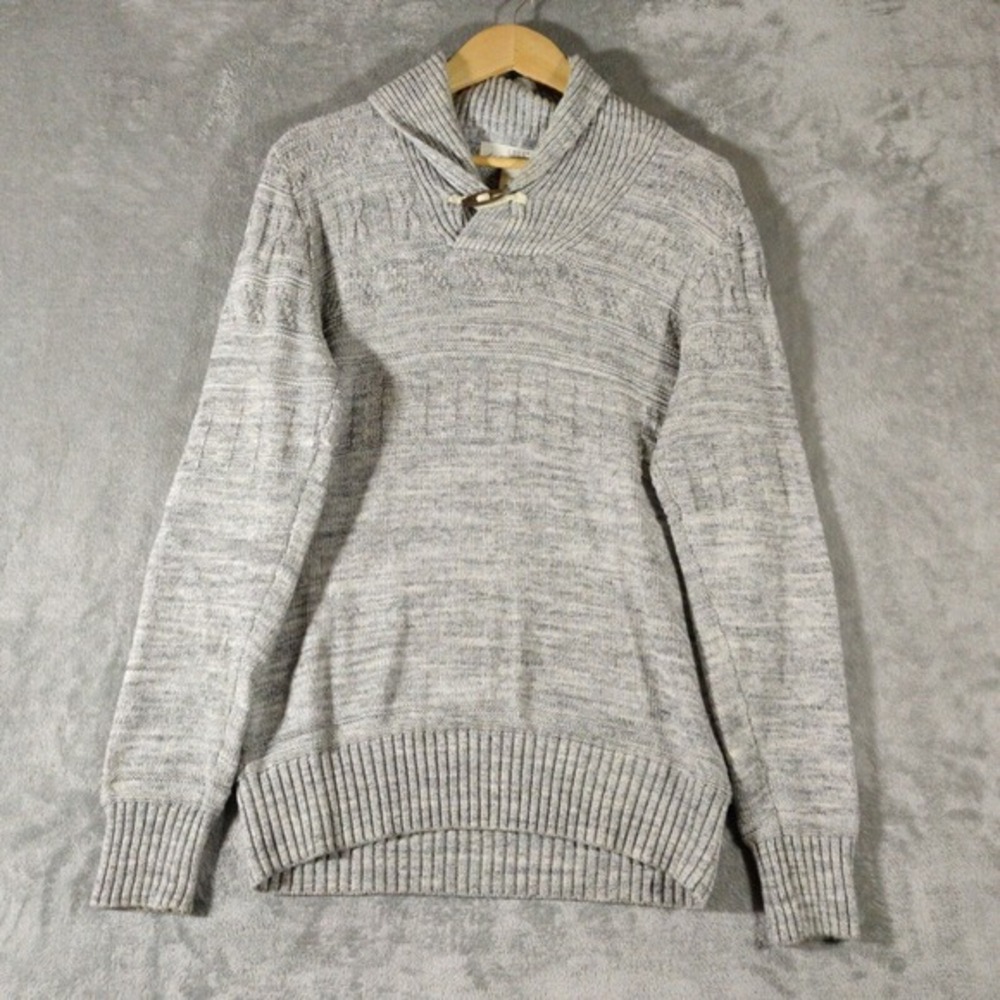 Label Of Graded Goods Sweater Mens Medium Grey Shawl Neck‎ Cotton Pullover